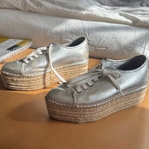 Miu Miu Silver Metallic Espadrille Platform Sneakers